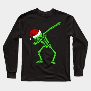 Dabbing Skeleton Shirt Santa Hat Christmas Shirt Dab Skull 2 Long Sleeve T-Shirt